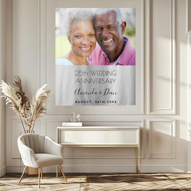 Tenture photo de 25e anniversaire de mariage argent élégan (Créateur téléchargé)