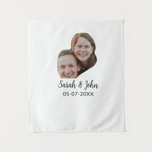 Tenture Photo de couple avec nom et date simple mariage  (Devant)