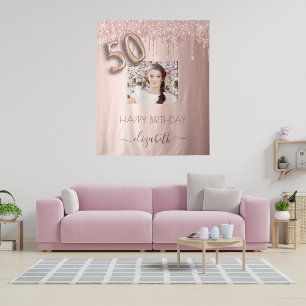 Tenture photo de fête d'anniversaire 50 ans rose gold pail