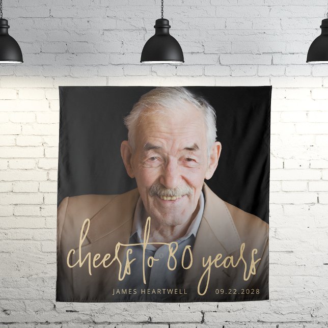 Tenture Photo de fête d'anniversaire 80 ans écriture dorée (Créateur téléchargé)