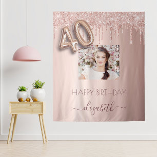 Tenture photo de fête d'anniversaire de 40 ans rose gold p