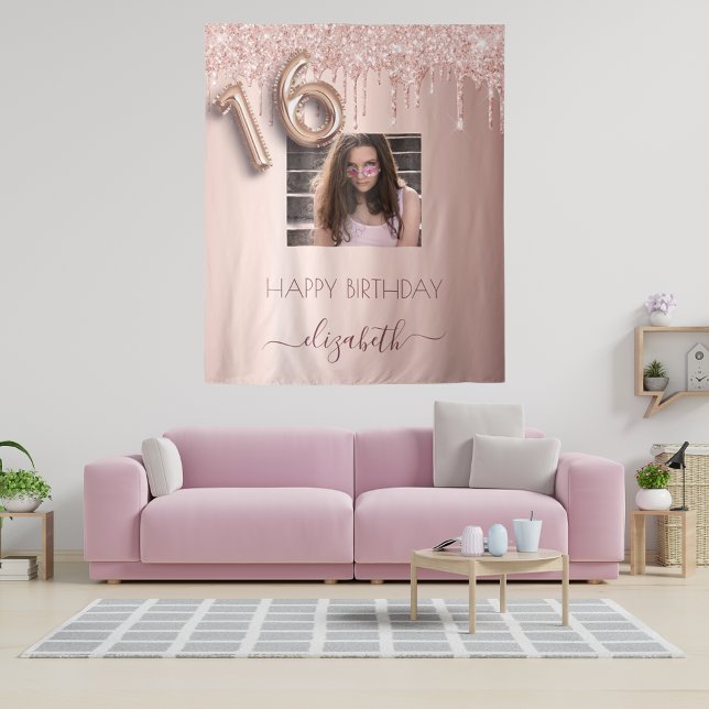 Tenture Photo de fête d'anniversaire des 16 ans rose gold  (Créateur téléchargé)
