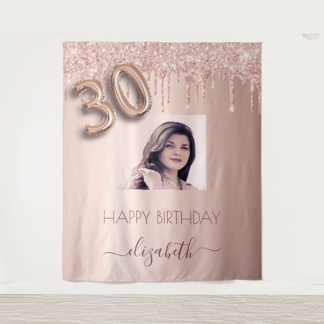 Tenture Photo de fête d'anniversaire des 30 ans rose gold  (Devant)
