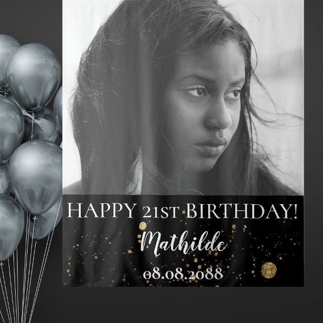 Tenture Photo de fête d'anniversaire Noir et or fond (Créateur téléchargé)