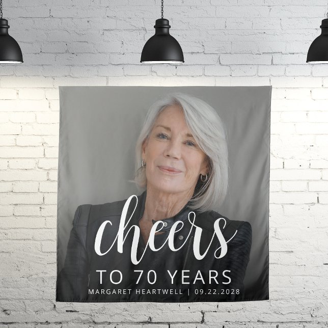 Tenture Photo de fête des 70 ans écriture blanche Cheers (Créateur téléchargé)