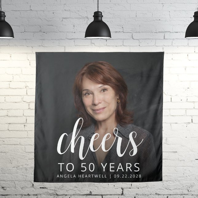Tenture Photo de fête du 50e anniversaire Scripts blancs (Créateur téléchargé)