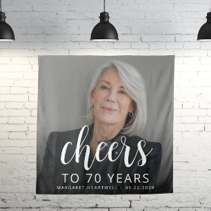 Tenture Photo de fête du 70e anniversaire Jeu blanc