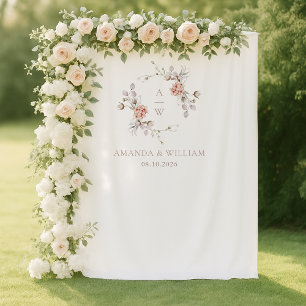 Tenture Photo de mariage à monogramme floral élégant