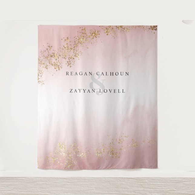 Tenture Photo de mariage rose blush avec paillettes dorées (Devant)