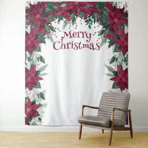 Tenture Photo de Noël en Bourgogne blanche Poinsettia