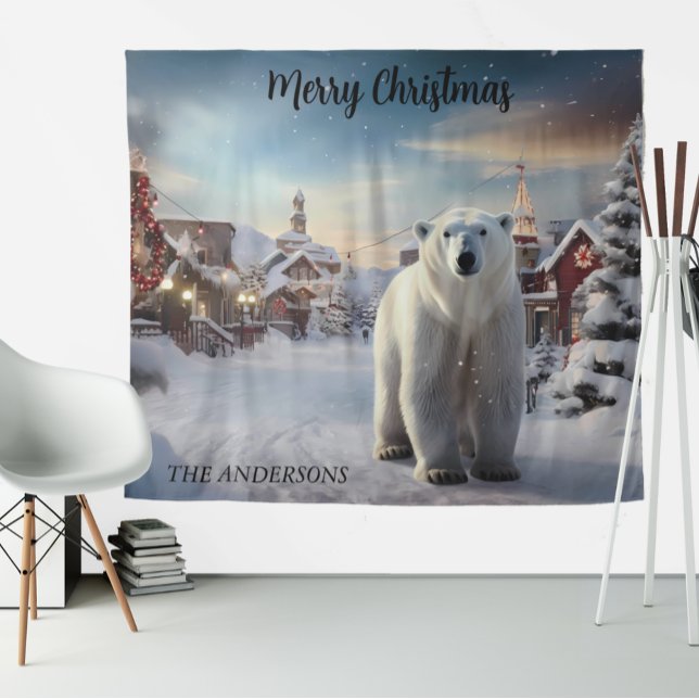 Tenture Photo de Noël Ours Polaire Neige Fête (Créateur téléchargé)
