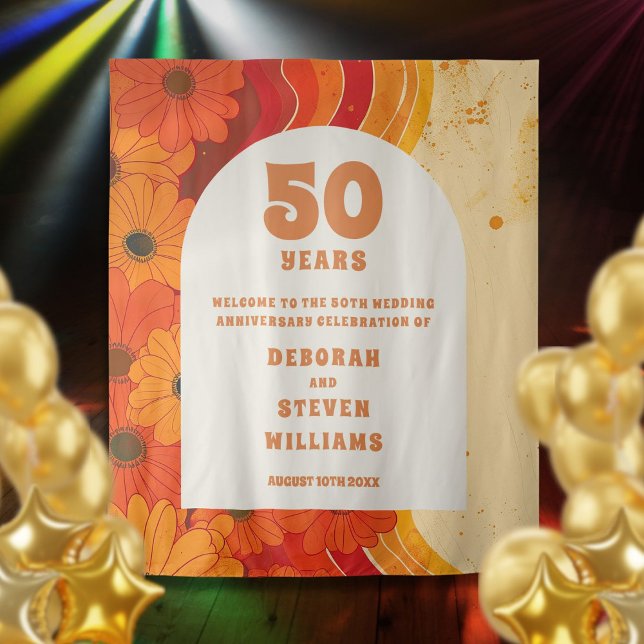 Tenture Photo du 50e anniversaire du Mariage rétros (Retro 50th Wedding Anniversary Photobooth Backdrop)