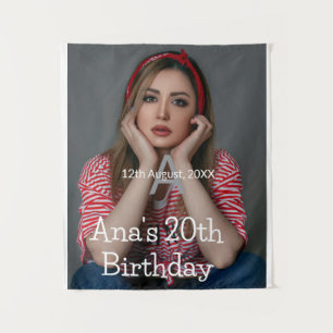 Tenture Photo monogramme joyeux 20e anniversaire gris blan