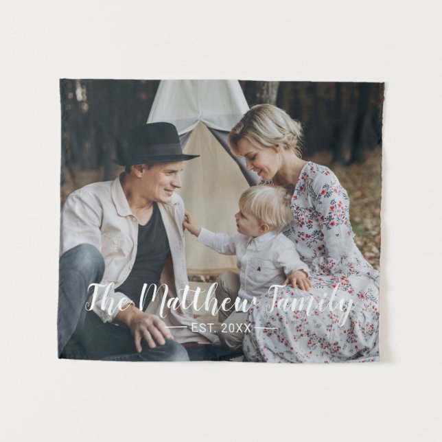 Tenture Photo personnalisée avec nom de famille et année d (Devant (Horizontal))