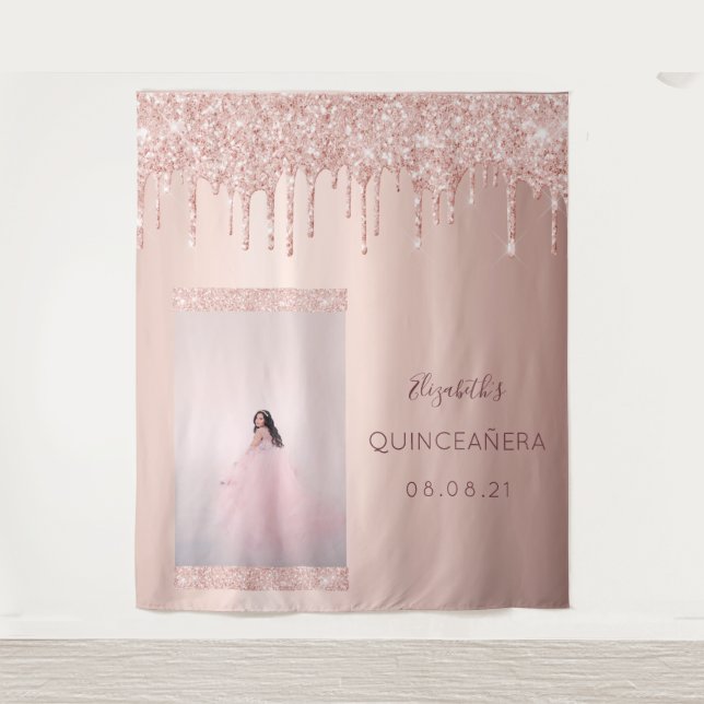 Tenture Photo rose gold goutte Quinceanera (Devant)