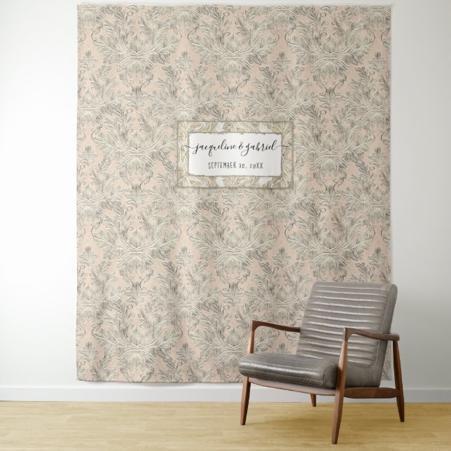 Tenture Photo vintage Elegant Blush Pink Mariage damassé (En situation)