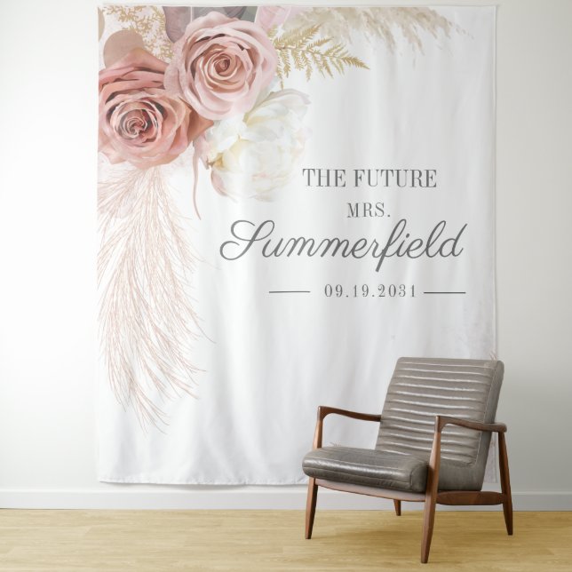 Tenture Photobooth de Fête de Mariage avec Herbe de la Pam (En situation)