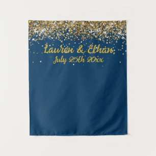 Tenture Photobooth de mariage personnalisé bleu marine et 