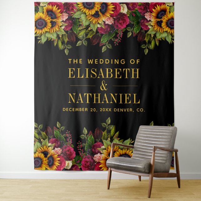 Tenture Photobooth de mariage rustique floral avec fond no (En situation)