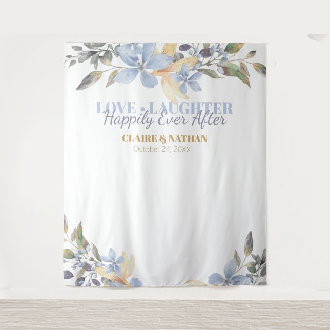 Tenture Photobooth Fleurs Aquarelle Violettes Mariage  (Devant)