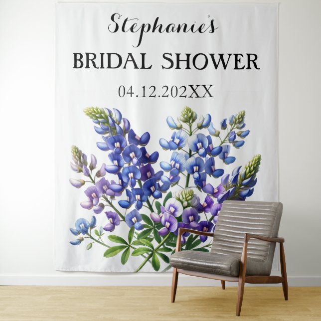 Tenture Photobooth Mariage Fleurs Bleues de Bluebonnets (En situation)