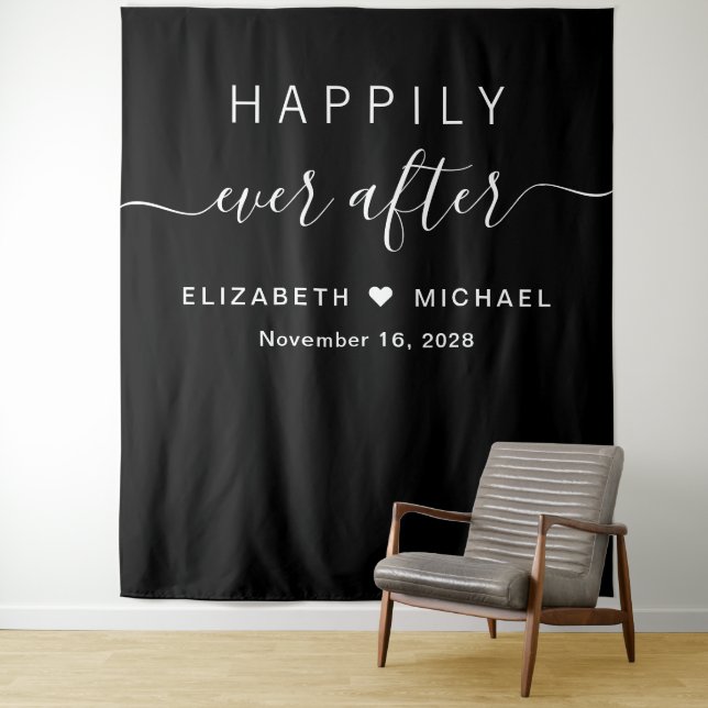 Tenture Photobooth noir « Happily Ever After » (En situation)