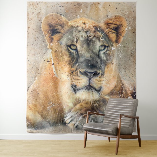 Tenture Photographie de Lioness africaine Aquarelle modern (En situation)