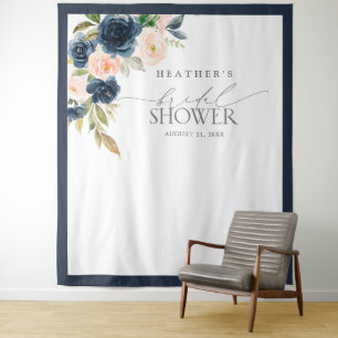 Tenture Photomaton de Fête de Fiançailles Floral Bleu Mari