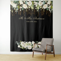 Photomaton de mariage noir à fleurs blanches uniqu