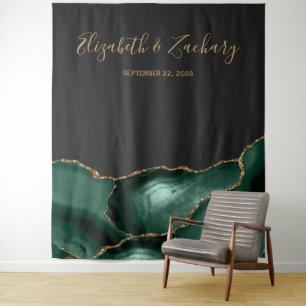 Tenture Photomaton de mariage sombre en agate vert émeraud