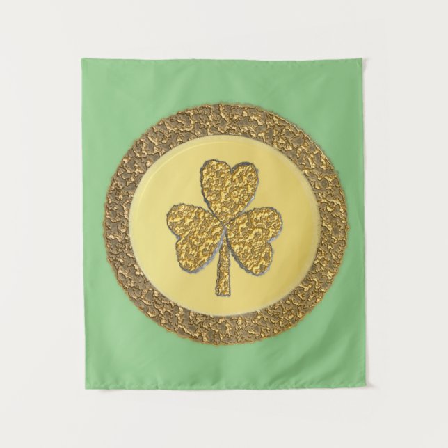Tenture Pièce d'or chanceuse de shamrock irlandais (Devant)