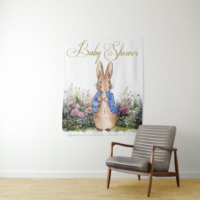 Tenture Pierre le lapin son Baby shower de jardin Contexte (En situation)