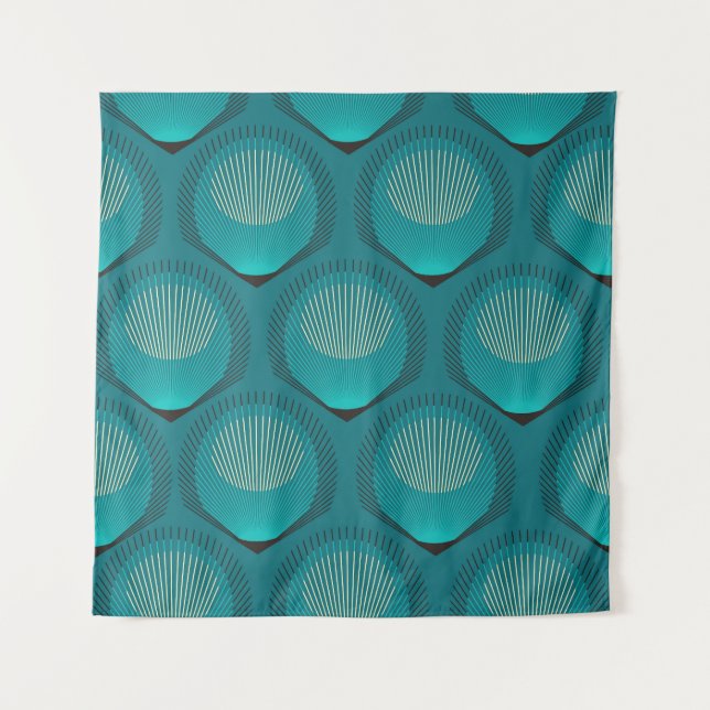Tenture Pierres Peacock Stylisées Carrelage bleu (Devant)