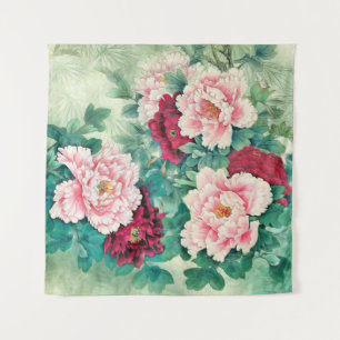 Tenture Pies roses rouges et Feuilles verts