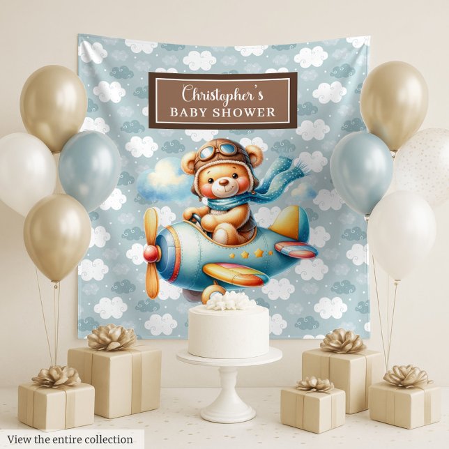 Tenture Pilote Nounours Mignon Mur de Fête Personnalisé (Lovely Teddy Bear Pilot Personalized Party Wall Tapestry)