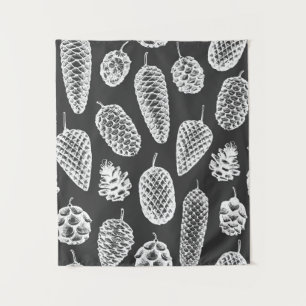 Tenture Pine cônes dessinés main sans couture motif. Botan
