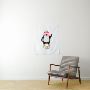 Tenture Pingouin de Noël mignon personnalisé en Casquette