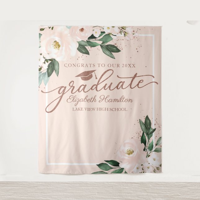 Tenture Pink Blush Floral Graduation Party Photo fond (Devant)
