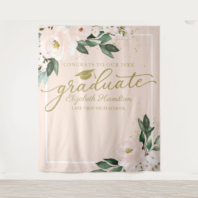 Tenture Pink Blush Floral Graduation Party Photo fond (Devant)