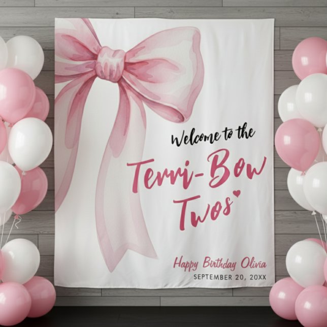 Tenture Pink Bow Girls 2nd Birthday Party Terrible Two (Pink Bow Girls 2nd Birthday Party Terrible Two Tapestry
)