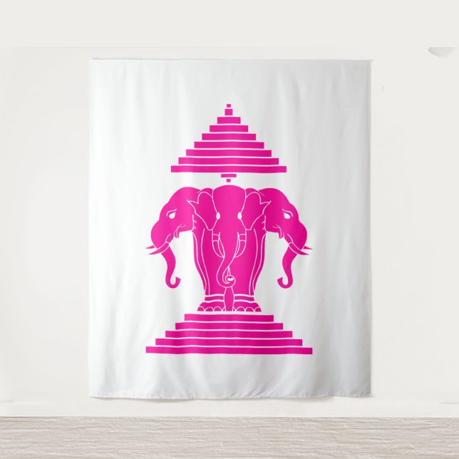 Tenture Pink Erawan Three Headed Elephant Lao / Laos Flag (Devant)