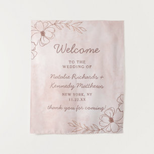 Tenture Pink et Rose Gold Foil Mariage Floral Bienvenue