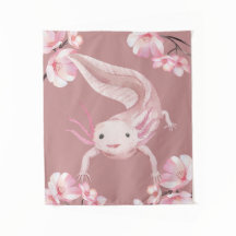 Pink Floral Axolotl Tapestry