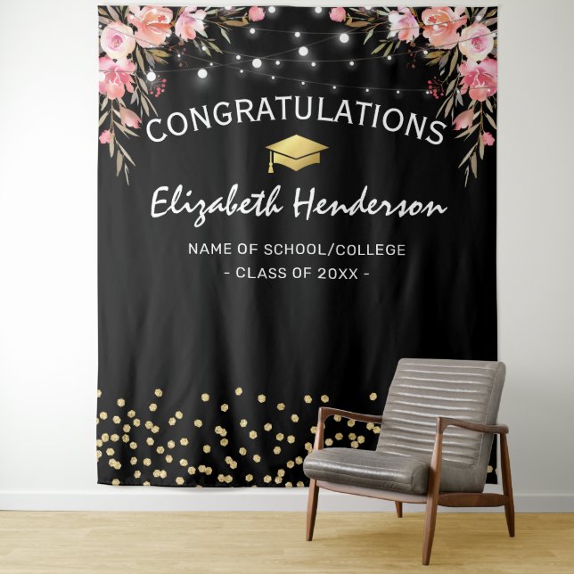Tenture Pink Floral Graduation Photo fond (En situation)