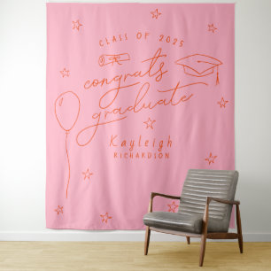 Tenture Pink Orange Retro Graduation Photo fond