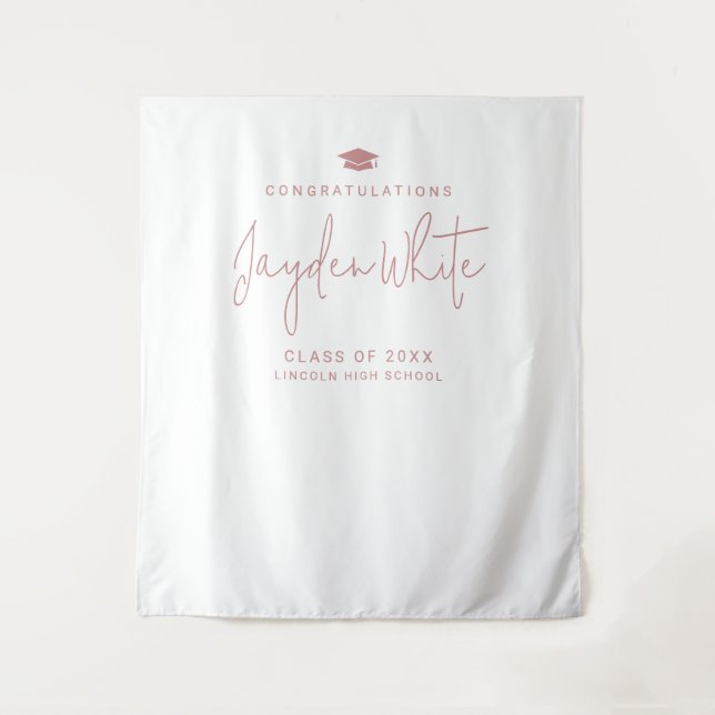 Tenture Pink Simple Modern Script Name Graduation Party (Devant)