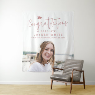 Tenture Pink Simple Modern Script Photo Graduation Party