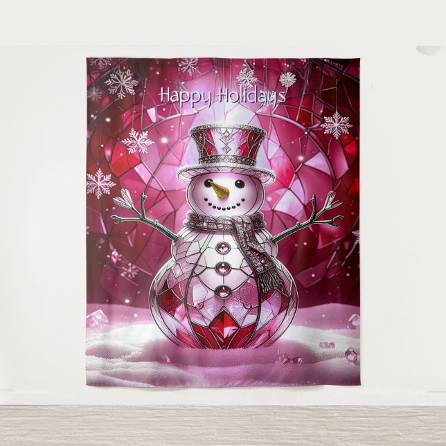 Tenture Pink Snowman Snowflakes Holiday Backdrop (Devant)