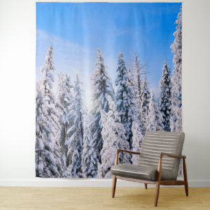 Tenture Pins de Noël sous la neige