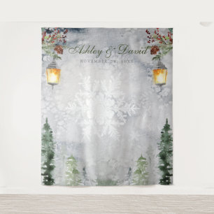 Tenture Pins rustiques hiver Lanterne Mariage Photo Tap